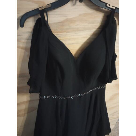 Prom/Formal Dress Black Bedazzled Waist Vneck Large Ed Young - Picture 3 of 3